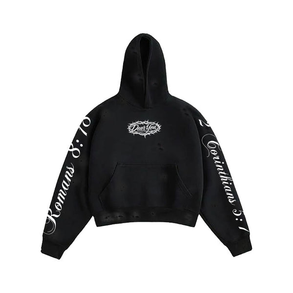Crown of Thorns "Dear YOU" Logo Distressed Hoodie Black