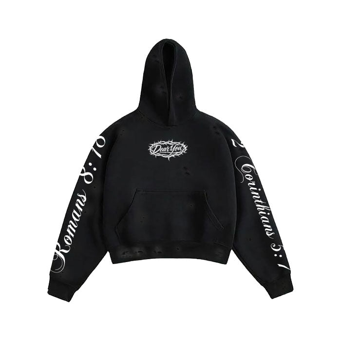 Crown of Thorns "Dear YOU" Logo Distressed Hoodie Black